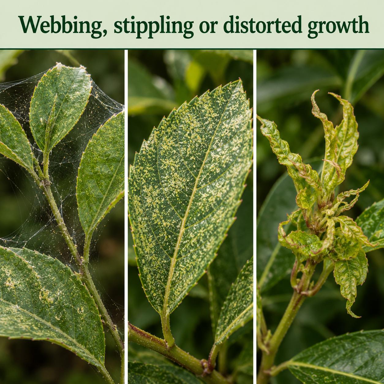 Webbing, stippling and distorted plant growth
